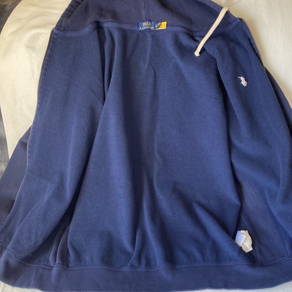 VTG Polo Ralph Lauren Hoodie Navy Sweatshirt Fleece Full Zip Thermal Hood Sz XXL - Picture 11 of 11